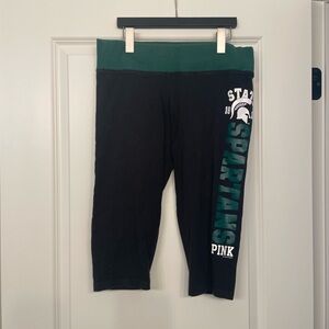 PINK Victoria's Secret Black & Green Spartans Capri Leggings